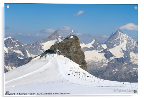 The Klein Matterhorn Mountain in Zermatt Switzerla Acrylic by Fabrizio Malisan