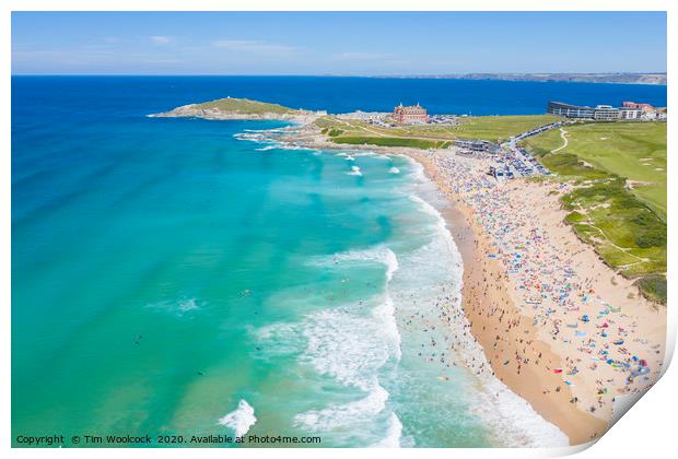 Aerial photograph of Fistral Beach, Newquay, Cornw Print by Tim Woolcock