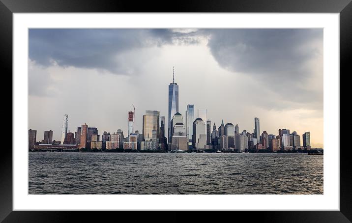 Lower Manhattan Skyline on a cloudy day, NYC, USA Framed Mounted Print by Pere Sanz