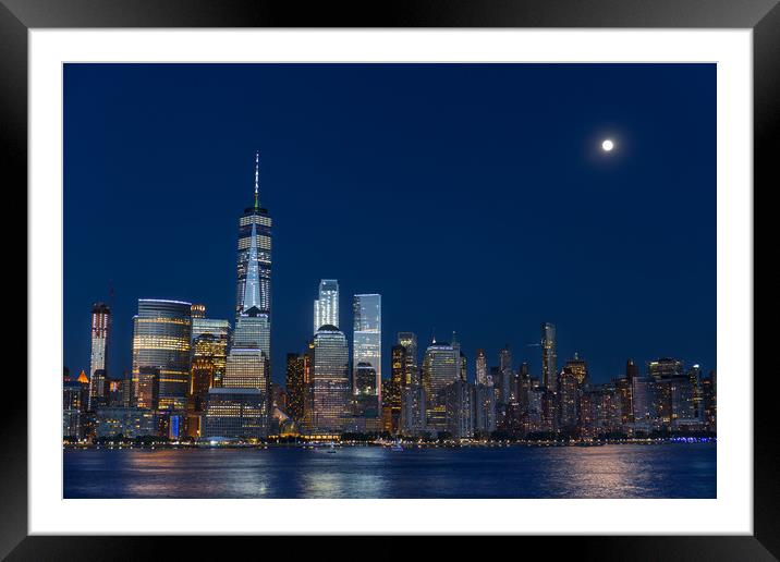 Lower Manhattan Skyline at blue hour, NYC, USA Framed Mounted Print by Pere Sanz