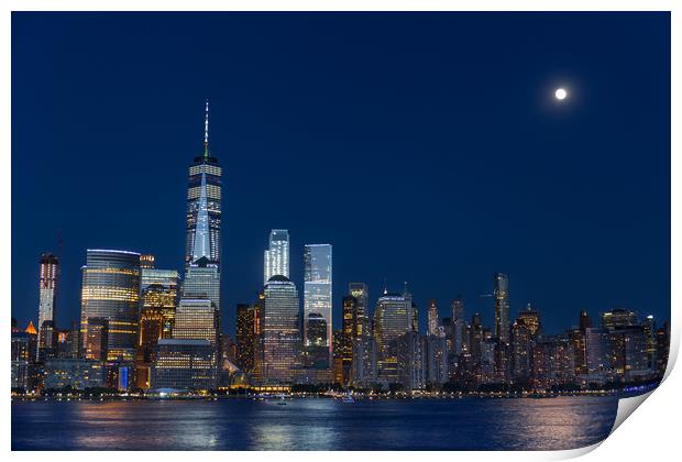 Lower Manhattan Skyline at blue hour, NYC, USA Print by Pere Sanz