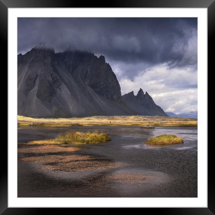 Vestrahorn mountain on Stokksnes cape in Iceland Framed Mounted Print by Pere Sanz