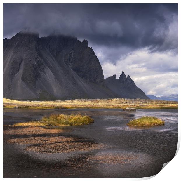 Vestrahorn mountain on Stokksnes cape in Iceland Print by Pere Sanz