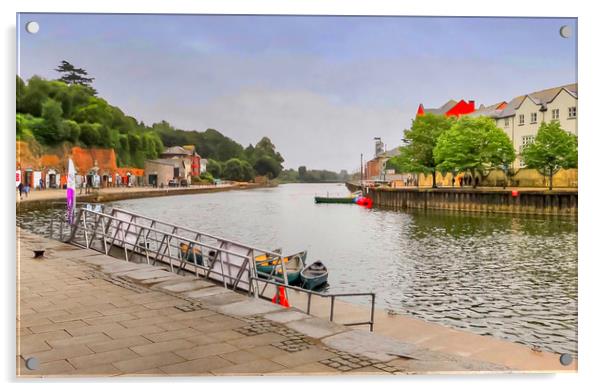 Serene Reflections on Exeter Quay Acrylic by Beryl Curran
