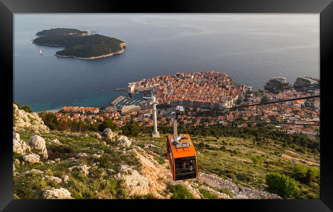 Cable car going down to Dubrovnik Framed Print by Jason Wells