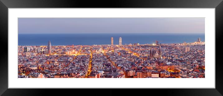 Barcelona skyline panorama at the Blue Hour Framed Mounted Print by Pere Sanz