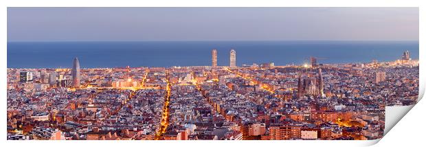 Barcelona skyline panorama at the Blue Hour Print by Pere Sanz