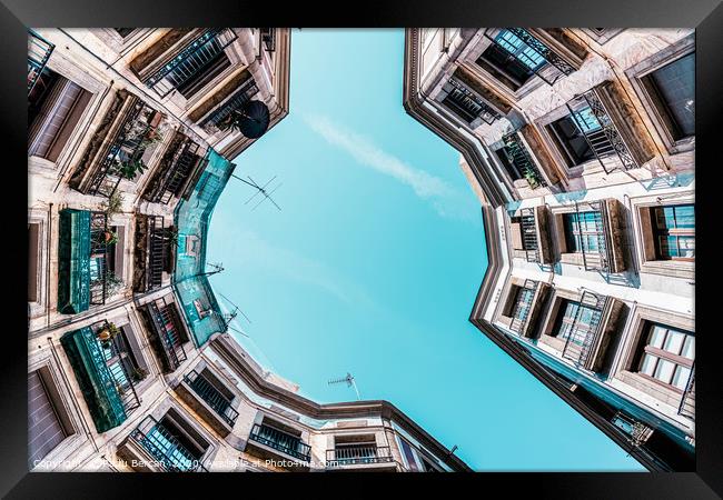 Looking Up, Low Angle Perspective, Barcelona City Framed Print by Radu Bercan
