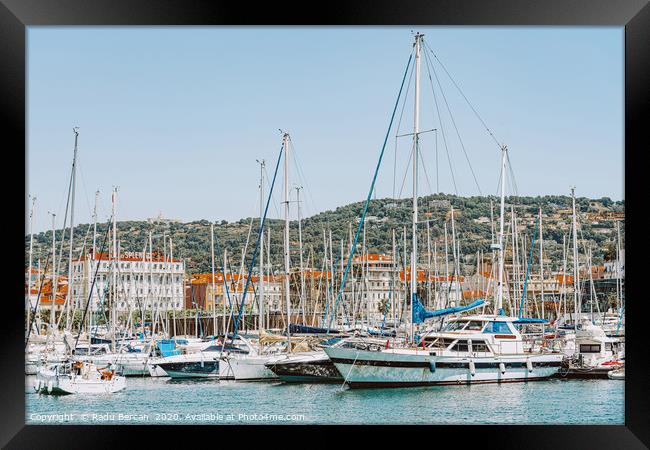 Luxurious Yachts And Boats In Cannes Harbor Port Framed Print by Radu Bercan
