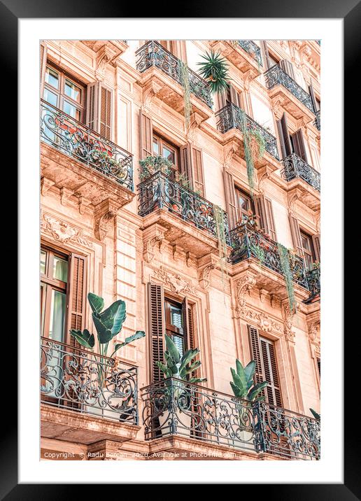 Vintage Facade Building, Barcelona City Urban View Framed Mounted Print by Radu Bercan