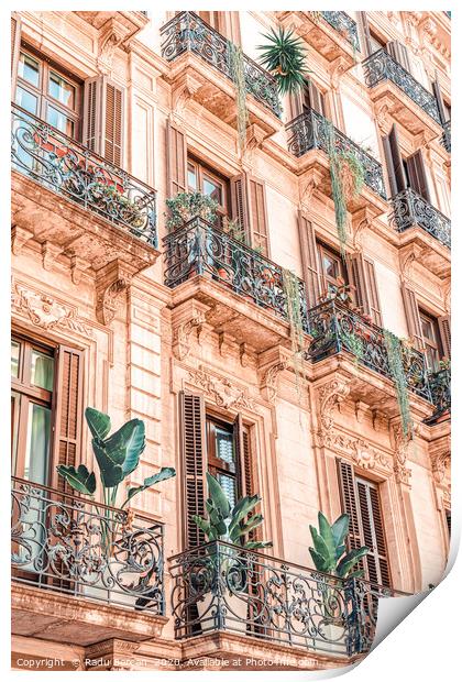 Vintage Facade Building, Barcelona City Urban View Print by Radu Bercan