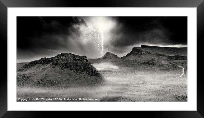 Lightning strikes over the Trotternish Ridge. Framed Mounted Print by Phill Thornton