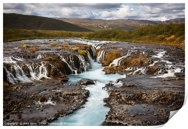 Beautiful Turquoise Bruarfoss Waterfall, Iceland  Print by Pere Sanz