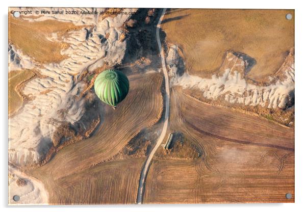 Air balloon landing over grow fields Acrylic by Pere Sanz