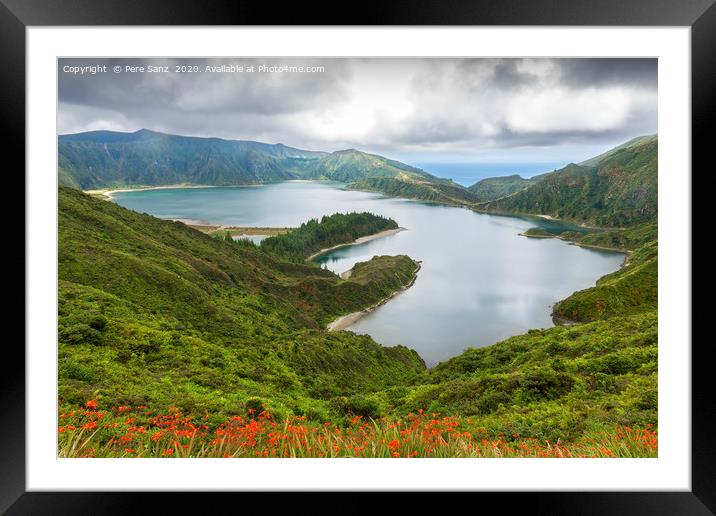 Lagoa do Fogo, a volcanic lake in Sao Miguel, Azor Framed Mounted Print by Pere Sanz