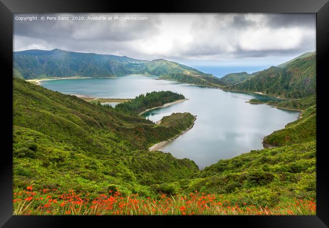 Lagoa do Fogo, a volcanic lake in Sao Miguel, Azor Framed Print by Pere Sanz