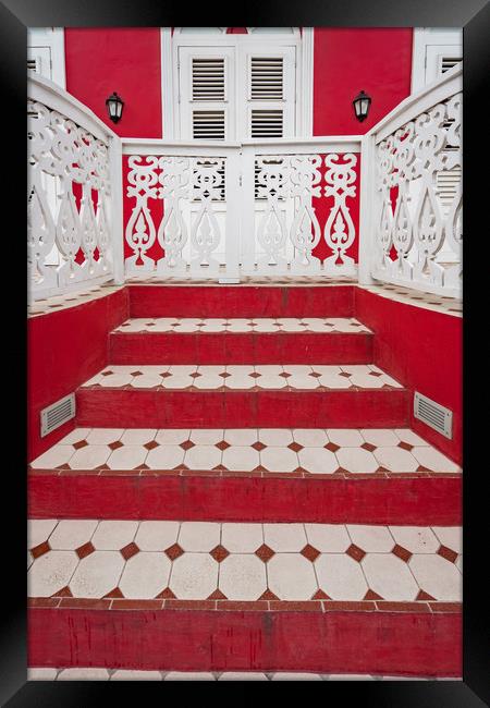 red steps to a red building  Framed Print by Gail Johnson