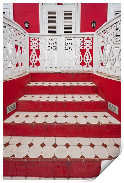 red steps to a red building  Print by Gail Johnson