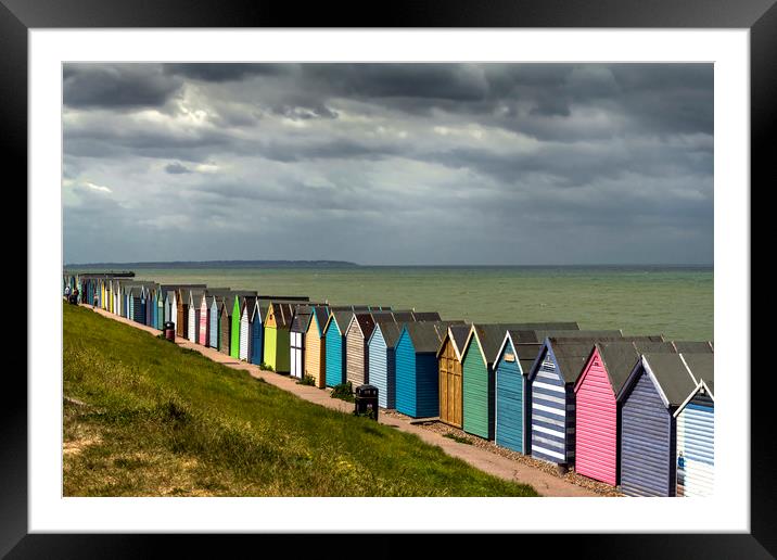 Beach Huts Framed Mounted Print by Dave Williams