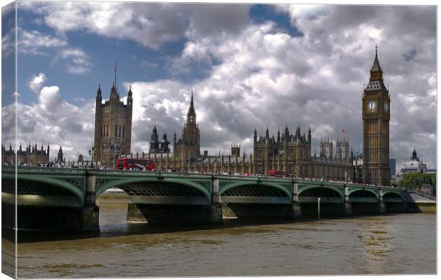 Westminster Palace, Bridge and Big Ben Canvas Print by Dave Williams