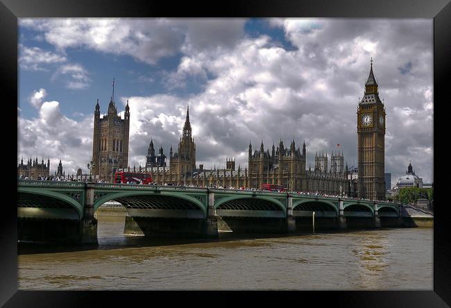 Westminster Palace, Bridge and Big Ben Framed Print by Dave Williams