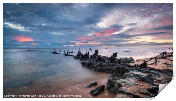 Sunrise in Northumberland Print by Marcia Reay