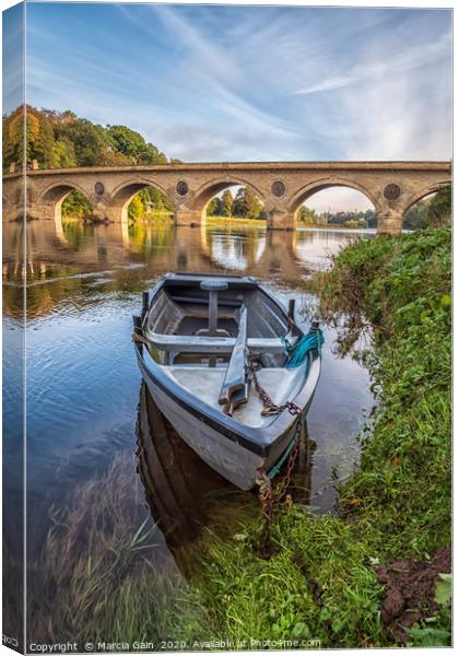 Boat on the River Tweed  Canvas Print by Marcia Reay