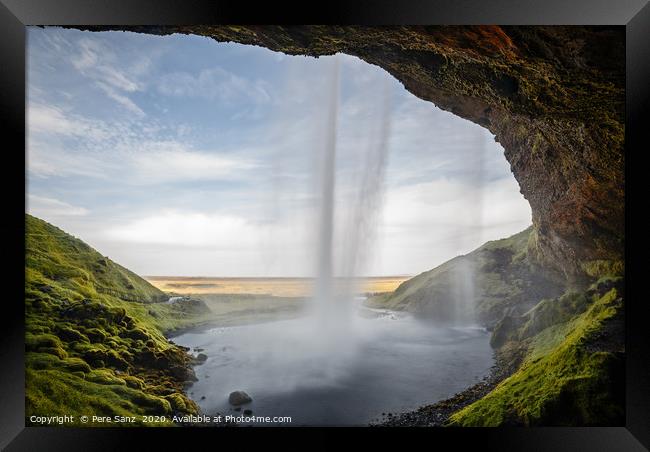  Seljalandsfoss Waterfall view from behind in Icel Framed Print by Pere Sanz