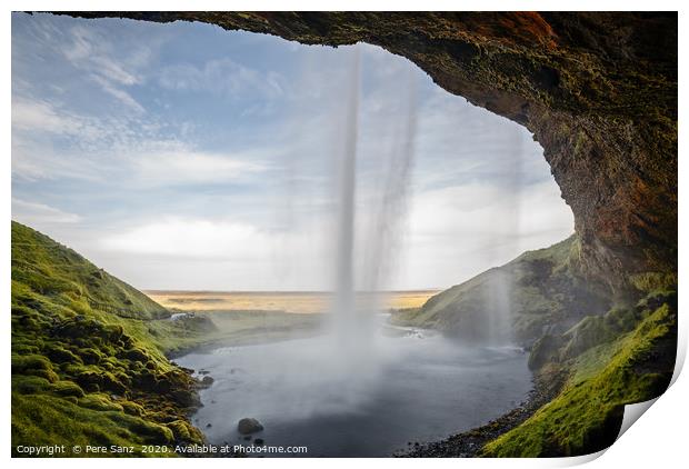  Seljalandsfoss Waterfall view from behind in Icel Print by Pere Sanz