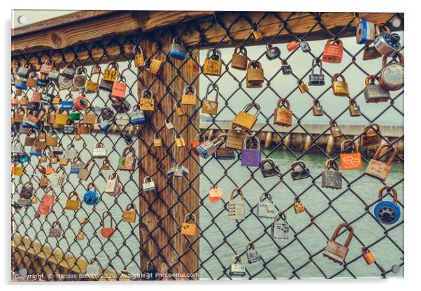 Tourist padlocks in San Francisco Pier 39 Acrylic by Nicolas Boivin