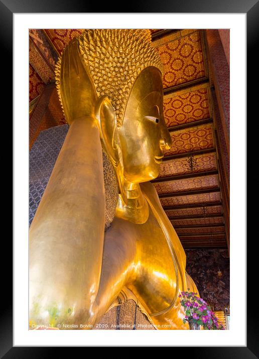 Reclining big Buddha gold statue Framed Mounted Print by Nicolas Boivin