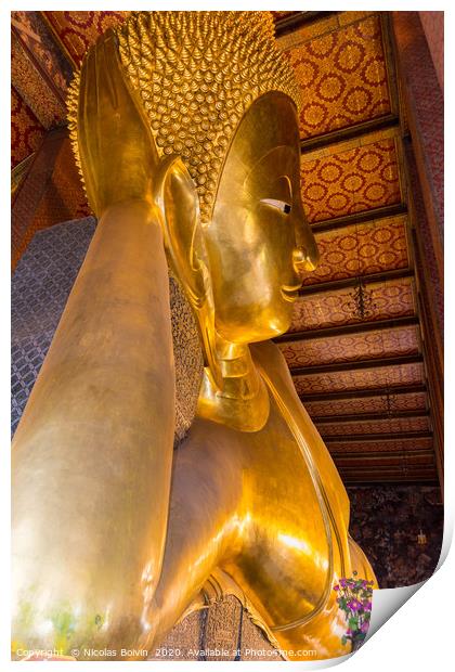 Reclining big Buddha gold statue Print by Nicolas Boivin