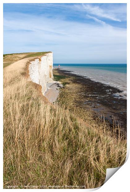 Beachy Head and  Lighthouse in Eastbourne Print by Pere Sanz