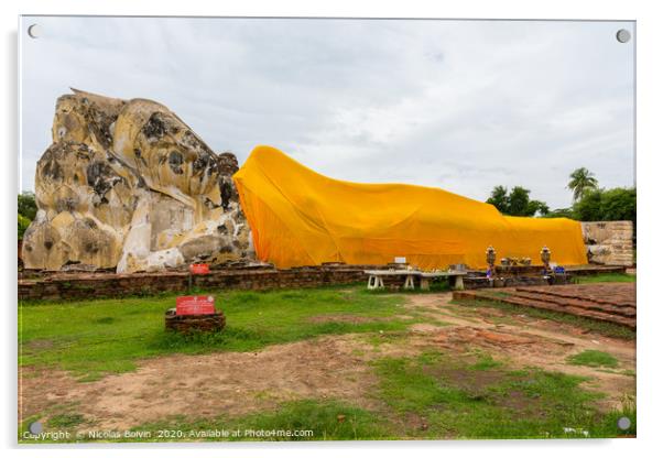 Reclining Buddha at Wat Lokayasutharam Acrylic by Nicolas Boivin