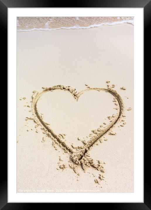 Heart drawn on caribbean white sand Framed Mounted Print by Nicolas Boivin