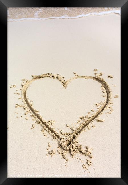 Heart drawn on caribbean white sand Framed Print by Nicolas Boivin
