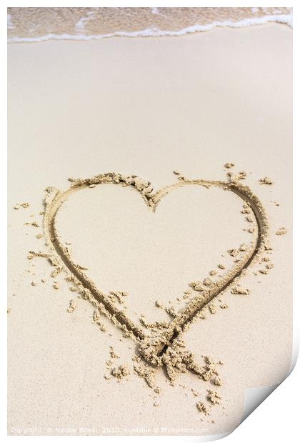 Heart drawn on caribbean white sand Print by Nicolas Boivin