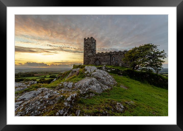 Sunset at Brentor Church, Dartmoor  Framed Mounted Print by Images of Devon