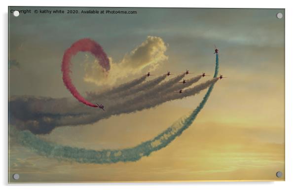 Red arrows,  Flying the loop,Those magnificent men Acrylic by kathy white