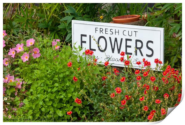 Garden flowers with fresh cut flower sign 0735 Print by Simon Bratt LRPS