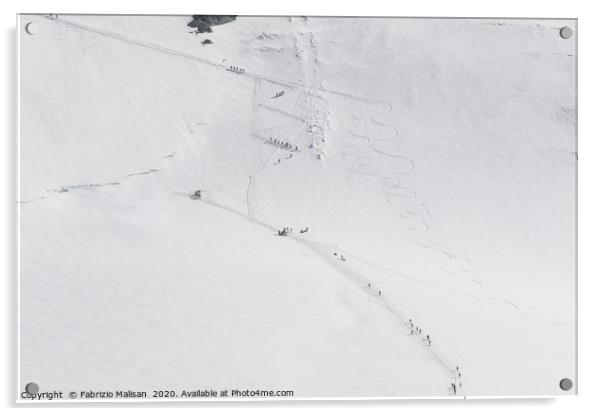 Ski Alpinists on the way to the Breithorn Mountain Acrylic by Fabrizio Malisan