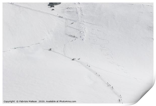 Ski Alpinists on the way to the Breithorn Mountain Print by Fabrizio Malisan
