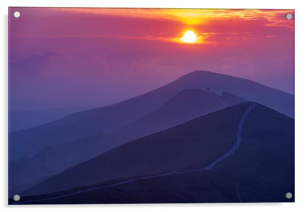 The Sunrise Layers of Back Tor, Peak District.  Acrylic by John Finney