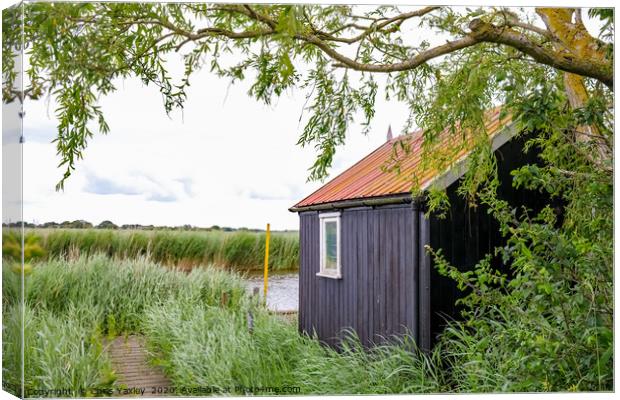 Wooden let on the waterfront of the River Bure Canvas Print by Chris Yaxley