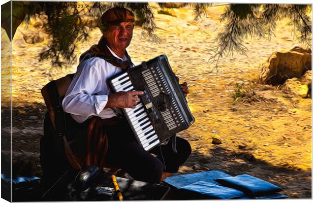 Artistic portrait of Old Man and his Accordion Canvas Print by Jim Jones