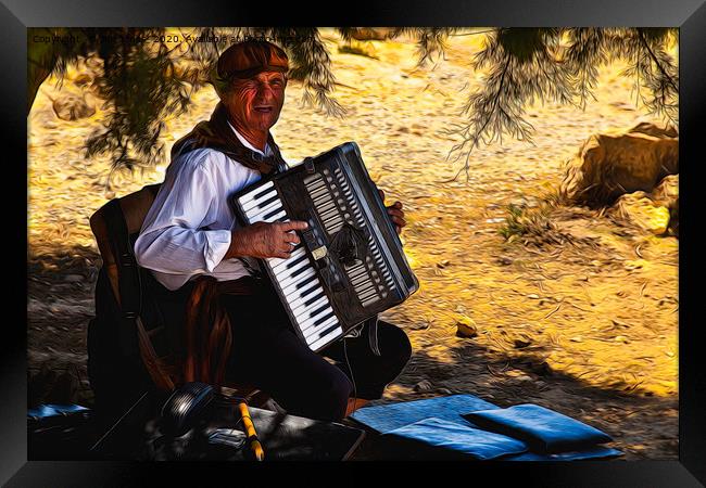 Artistic portrait of Old Man and his Accordion Framed Print by Jim Jones