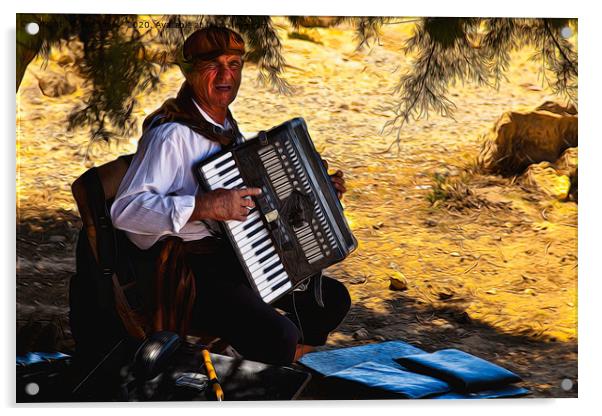 Artistic portrait of Old Man and his Accordion Acrylic by Jim Jones