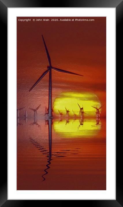 Windmills at Sunset (Digital Art) Framed Mounted Print by John Wain