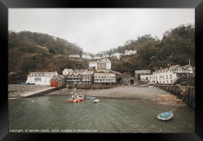 View of Clovelly from the harbour Framed Print by Jennifer Hanks