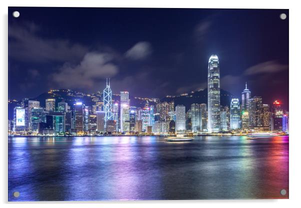 Hong Kong night cityscape. View from Victoria Harb Acrylic by Svetlana Radayeva